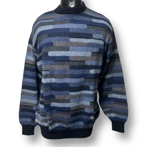 Peru Unlimited L Alpaca Wool Sweater Blue Multicolor Pullover Crew Neck NWT - Picture 7 of 8